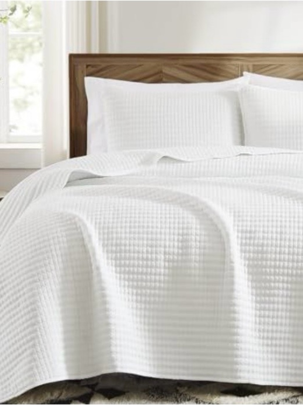 White Waffle-Textured Bedspread - Classic Home Bedding - Picture 3 of 5